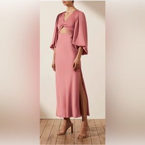 Shona Joy LUXE TWIST FRONT BALLOON SLEEVE MIDI DRESS - ROSE